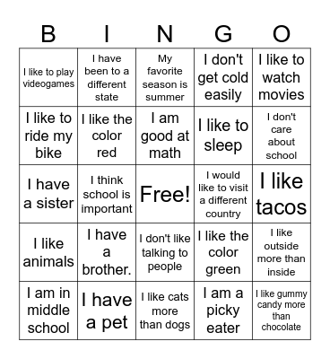 Untitled Bingo Card