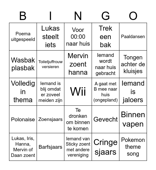 Wii feest Bingo Card