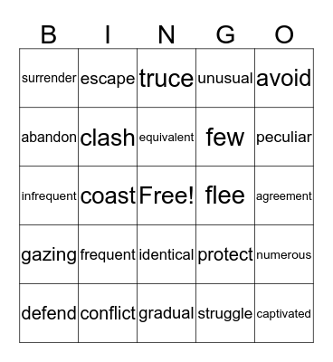 Vocabulary Bingo Card