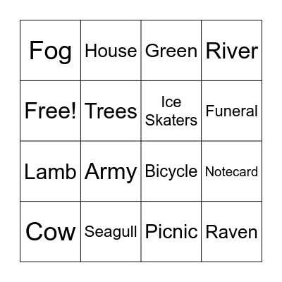 Imagist Poetry Bingo Card