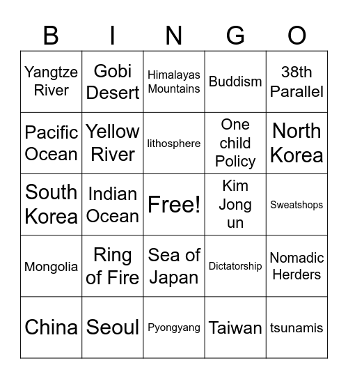 East Asia Bingo (Nicole) Bingo Card