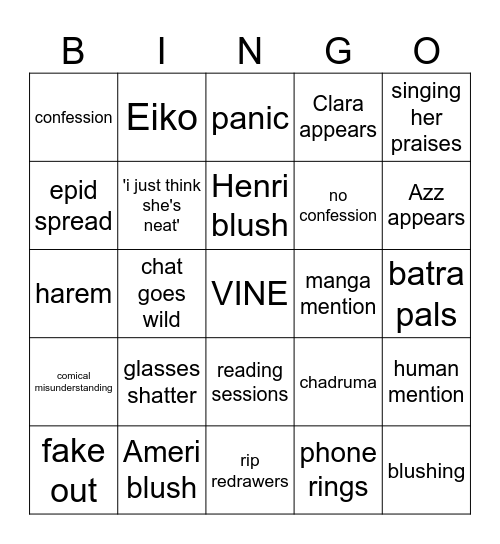 Ameri-chan Bingo Card