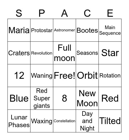 SPACE BINGO Card