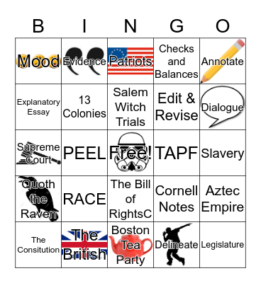 Humanities Bingo Card