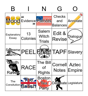 Humanities Bingo Card