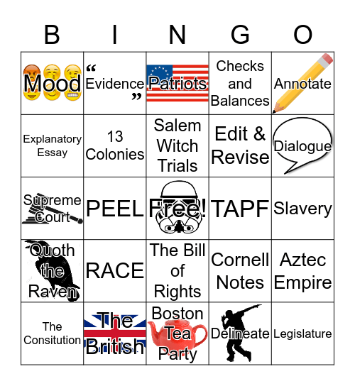 Humanities Bingo Card