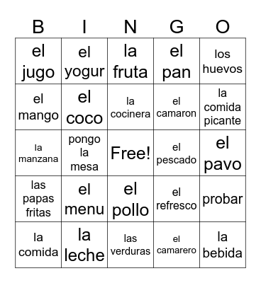 Comidas y Bebidas Bingo Card