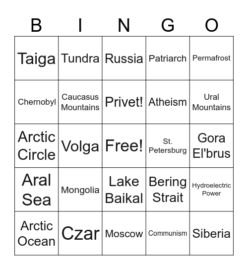 Russia! Bingo Card