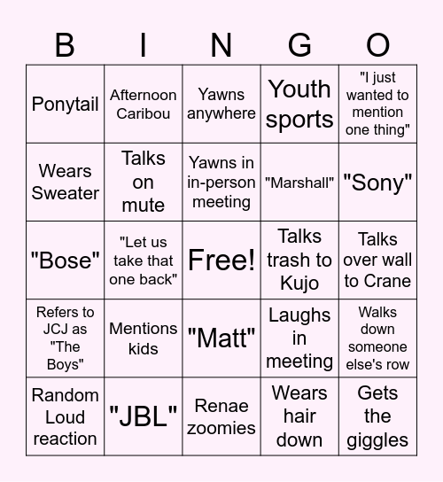 Renae Bingo Card