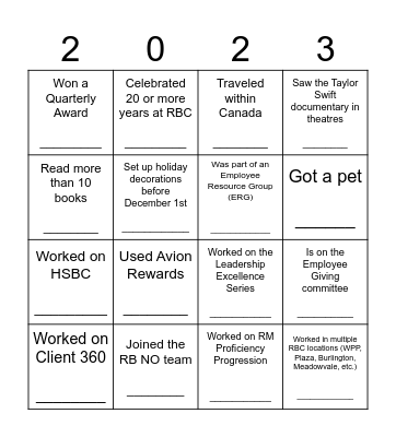 Find someone who, in 2023: Bingo Card