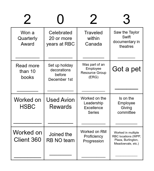Find someone who, in 2023: Bingo Card