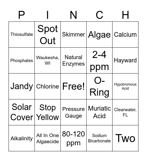 Pool Store Bingo Card