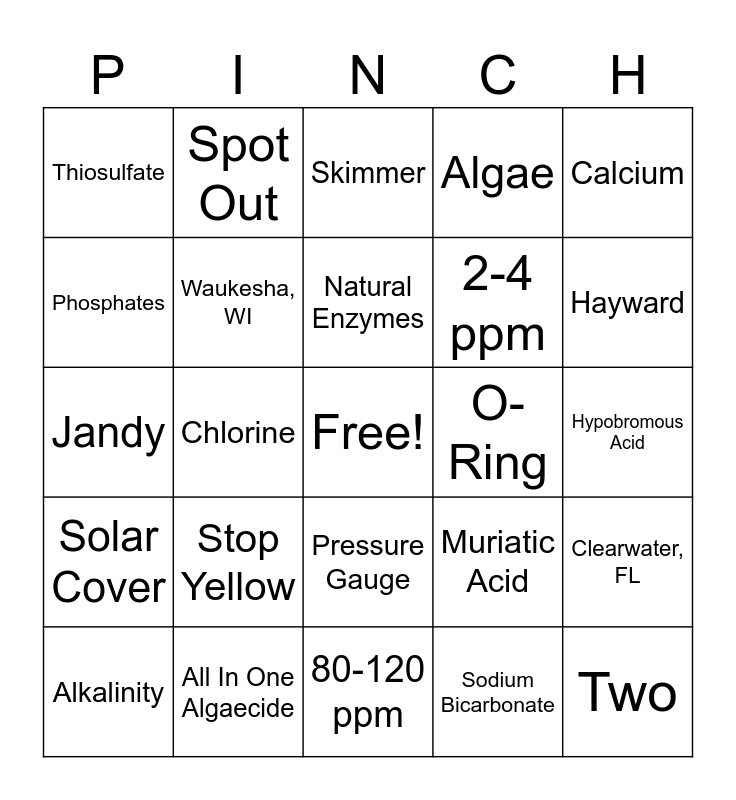 Pinch A Penny Bingo Card