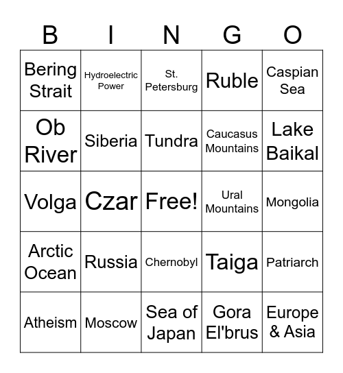 Russia! Bingo Card