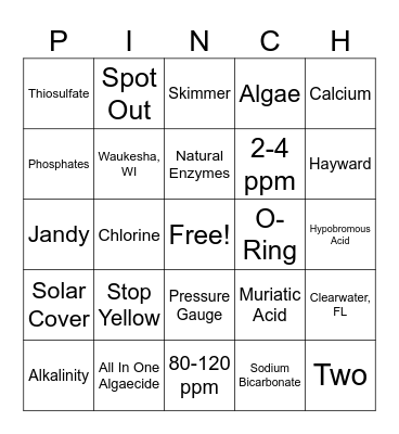 Pinch A Penny Bingo Card