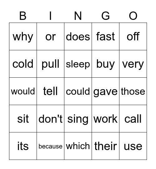 Sight Word Bingo! Bingo Card