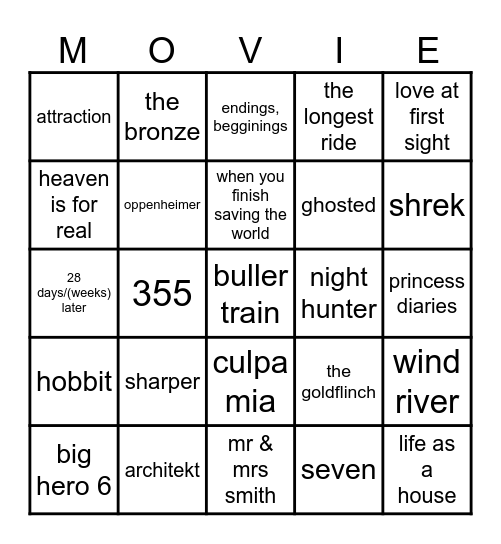 filmy Bingo Card