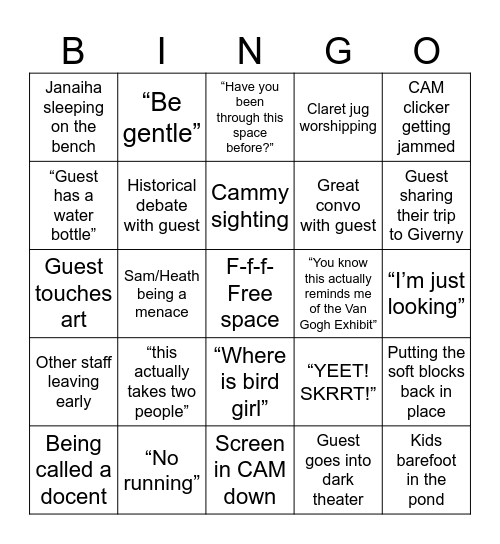 Gallery Host Bingo Card