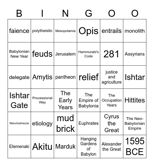 Babylonians Bingo Card