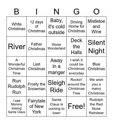 Christmas Songs Bingo Card