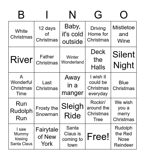 Christmas Songs Bingo Card