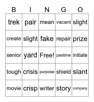 Synonyms Bingo Card