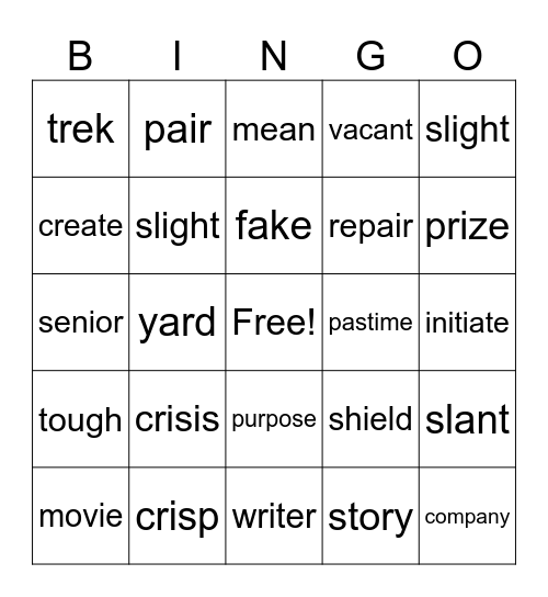 Synonyms Bingo Card