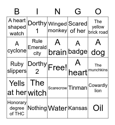 Wizard of Oz Bingo Card