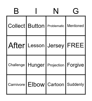 Spelling Words Bingo Card