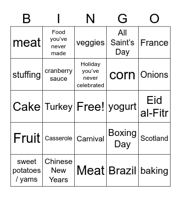 Holiday Traditions around the World Bingo Card