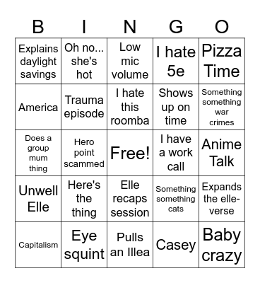Elle Bingo Card