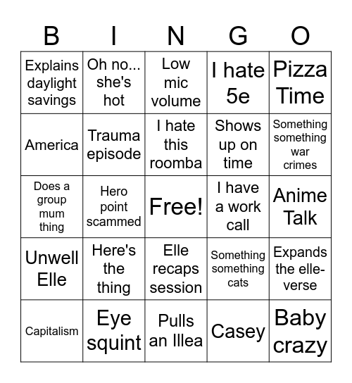 Elle Bingo Card