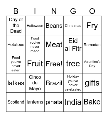 Holiday Traditions around the World Bingo Card