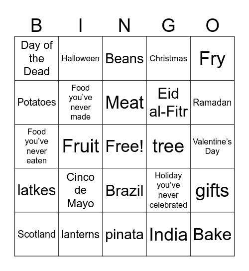 Holiday Traditions around the World Bingo Card