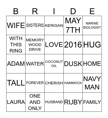 WALEN WEDDING Bingo Card