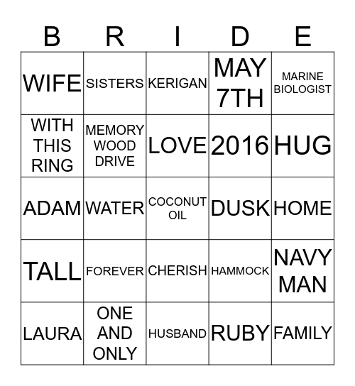 WALEN WEDDING Bingo Card