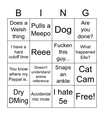 Drew Bingo Card