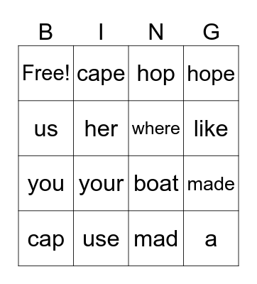 List C Bingo Card