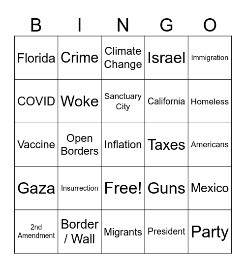 Newsom vs. DeSantis (AH) Bingo Card