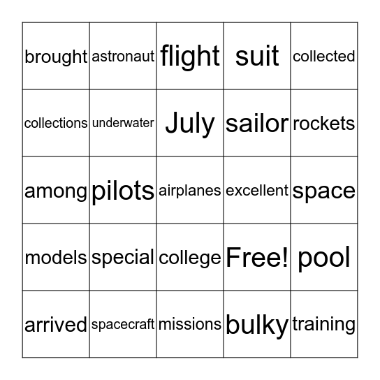 Word Grid Game Board - "All About Astronauts" Bingo Card