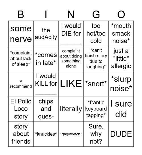 Melody Bingo Card