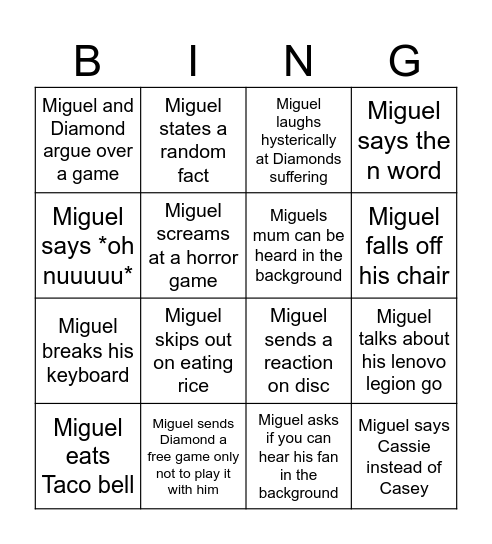 Daniel bingo Card
