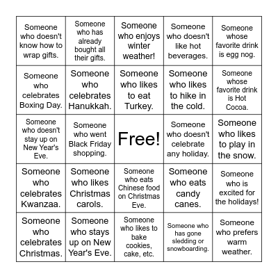 Holiday Bingo Card