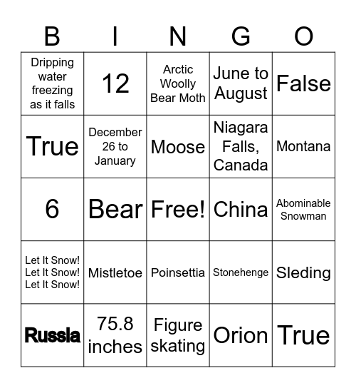 Winter Bingo Card