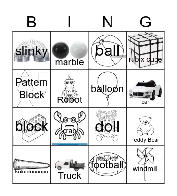 Toy Vocabulary Bingo Card