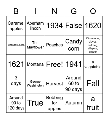 Fall Bingo Card