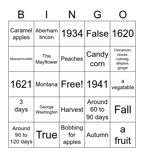 Fall Bingo Card