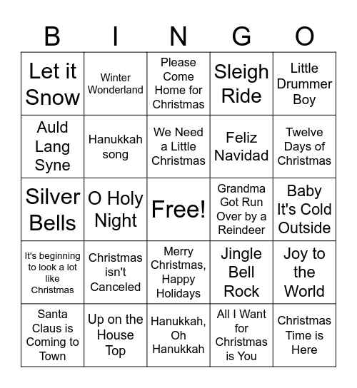 Christmas Music Bingo Card