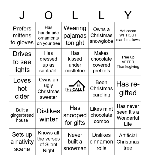 Holly Jolly Pajama Party Bingo Card