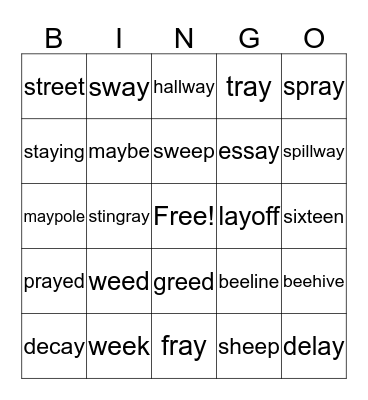 ee  and ay bingo Card